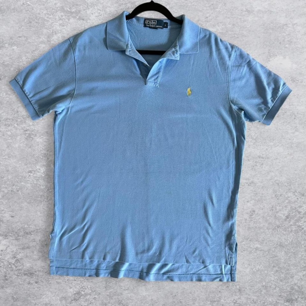 Polo Ralph Lauren Mens‎ Blue Short Sleeve Pique Polo Shirt Large Yellow Pony
